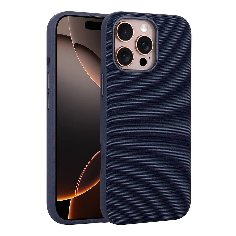 Apple iPhone 16 Pro Max Kılıf M-Safe Şarj Özellikli Kumaş Tasarımlı Zore Miami Sert PC Kapak Lacivert