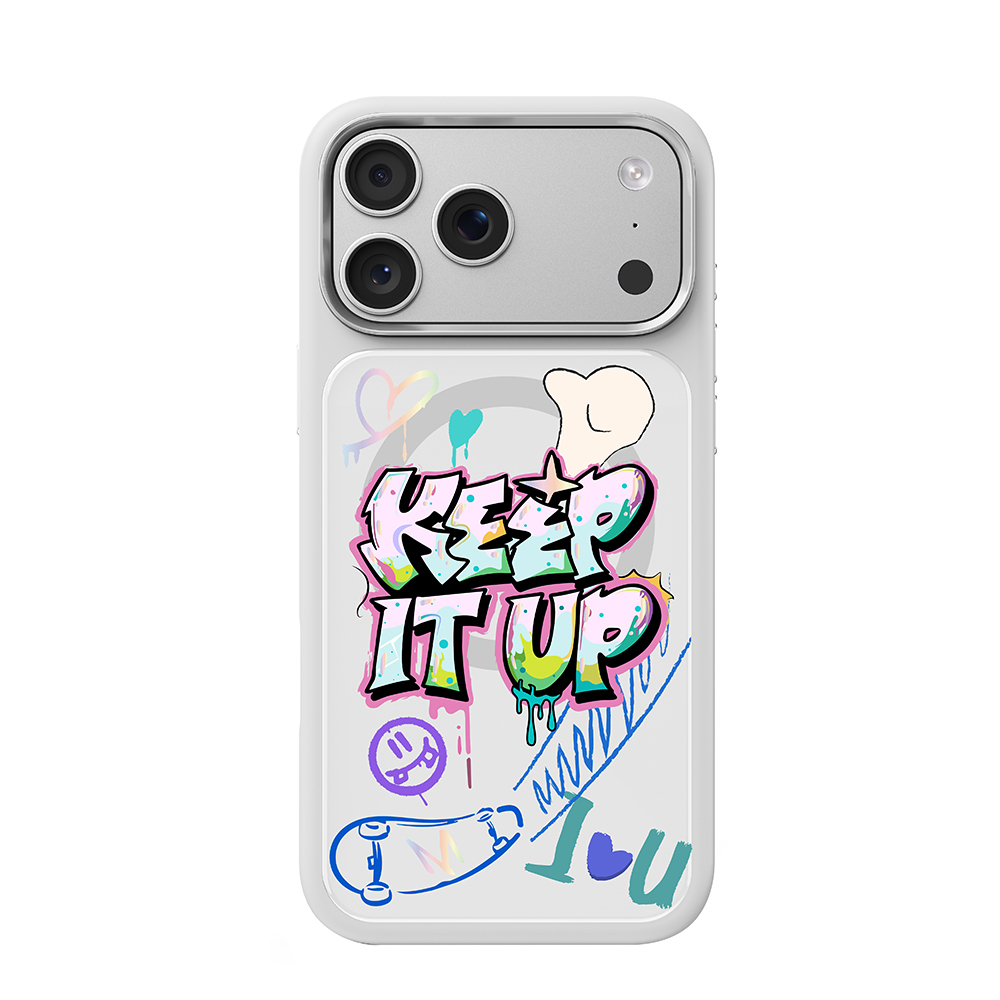 Apple iPhone 17 Pro Max Kılıf M-safe Şarj Özellikli 3D Baskılı Tasarım Mutural Graffiti Serisi Kapak Beyaz