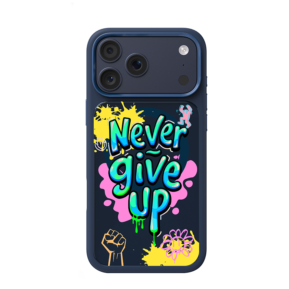 Apple iPhone 17 Pro Max Kılıf M-safe Şarj Özellikli 3D Baskılı Tasarım Mutural Graffiti Serisi Kapak Lacivert-Sarı