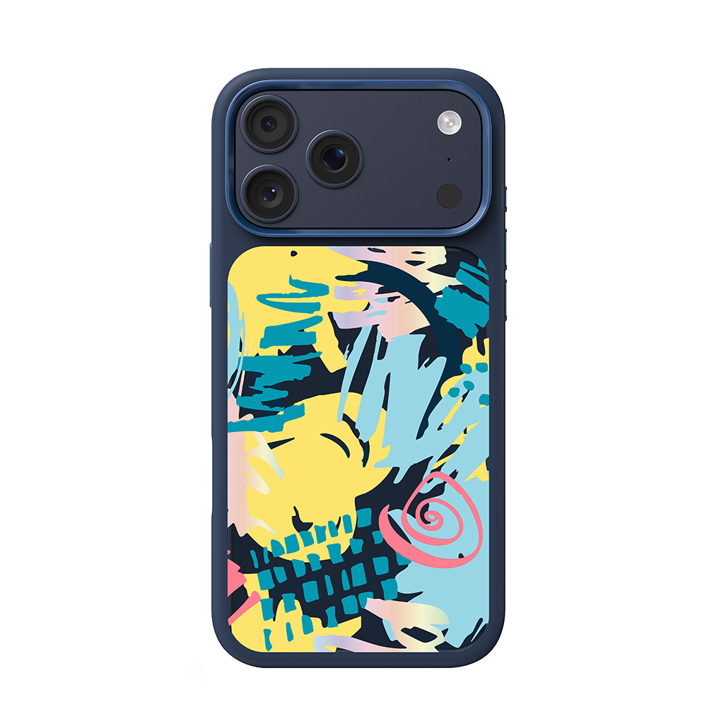 Apple iPhone 17 Pro Max Kılıf M-safe Şarj Özellikli 3D Baskılı Tasarım Mutural Graffiti Serisi Kapak Lacivert-Sarı