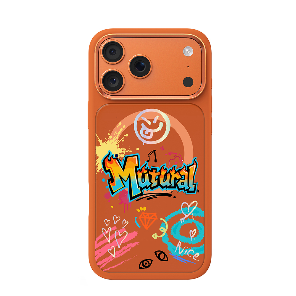Apple iPhone 17 Pro Max Kılıf M-safe Şarj Özellikli 3D Baskılı Tasarım Mutural Graffiti Serisi Kapak Turuncu