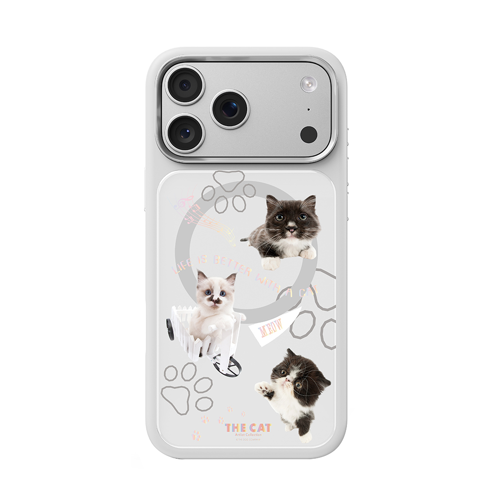 Apple iPhone 17 Pro Kılıf M-safe Şarj Özellikli 3D Baskılı Tasarım Mutural The Cat Serisi Kapak Beyaz