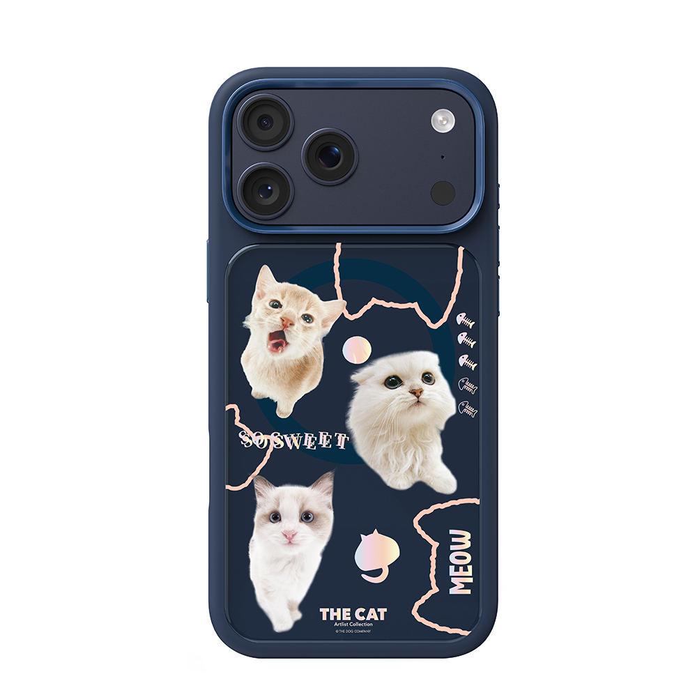 Apple iPhone 17 Pro Kılıf M-safe Şarj Özellikli 3D Baskılı Tasarım Mutural The Cat Serisi Kapak Lacivert