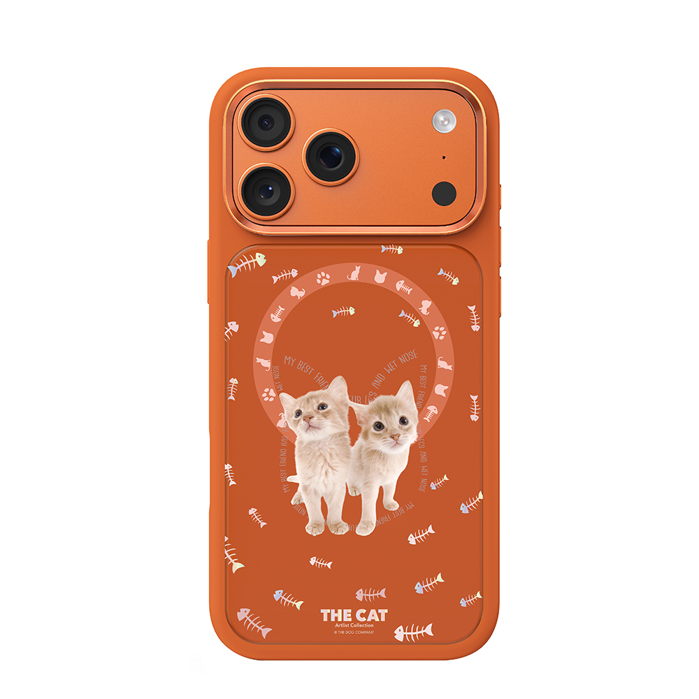 Apple iPhone 17 Pro Kılıf M-safe Şarj Özellikli 3D Baskılı Tasarım Mutural The Cat Serisi Kapak Turuncu
