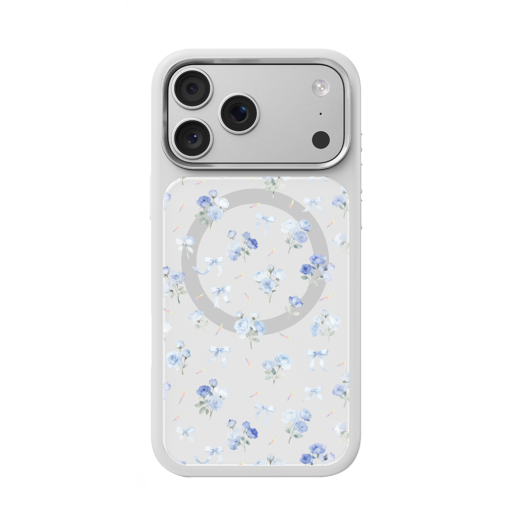 Apple iPhone 17 Pro Kılıf M-safe Şarj Özellikli Çiçek Tasarımlı Mutural Flower Serisi Kapak Beyaz
