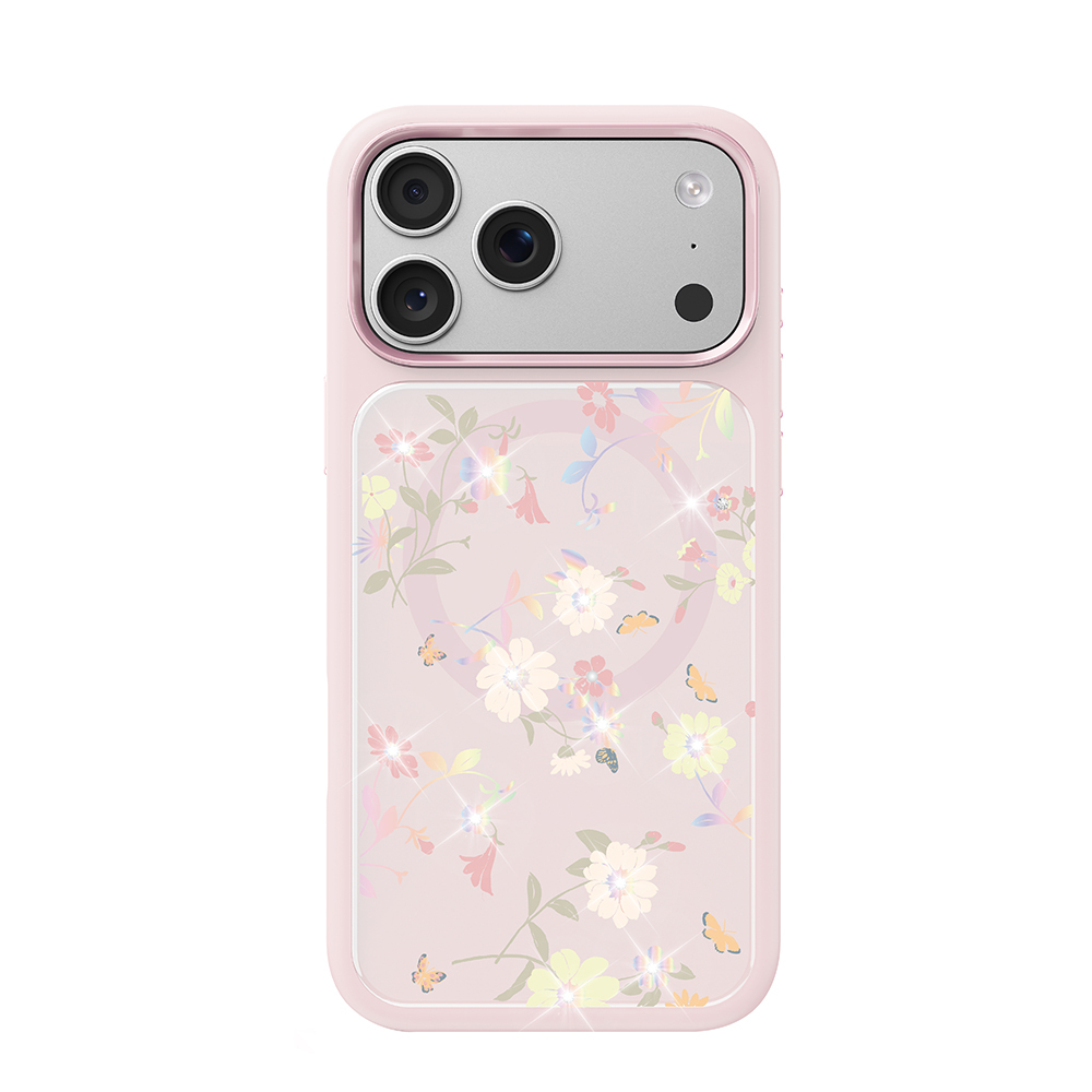 Apple iPhone 17 Pro Kılıf M-safe Şarj Özellikli Çiçek Tasarımlı Mutural Flower Serisi Kapak Pembe