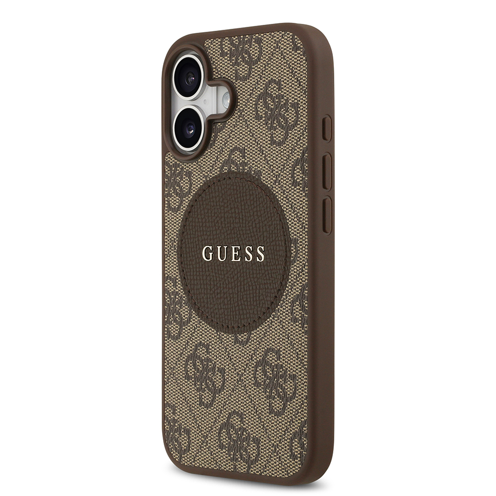 Apple iPhone 17 Kılıf Guess Orjinal Lisanslı M-safe Şarj Özellikli Yazı Logolu Circle Classic KapakKahverengi