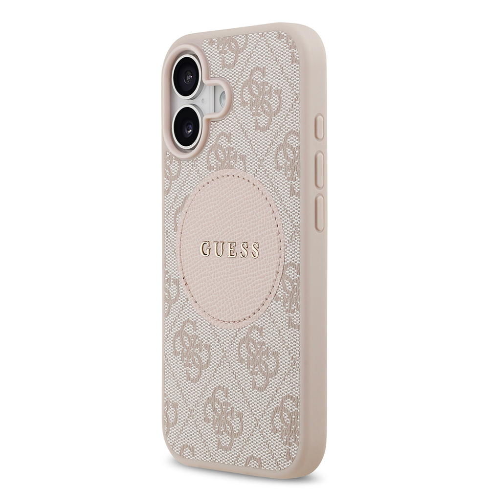 Apple iPhone 17 Kılıf Guess Orjinal Lisanslı M-safe Şarj Özellikli Yazı Logolu Circle Classic Kapak Pembe