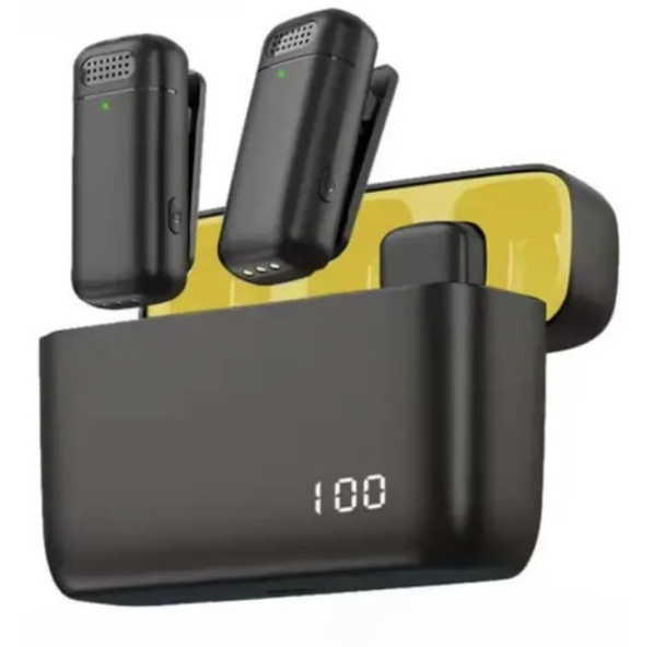Kablosuz yaka mikrofonu 2\'li Şarj kutulu